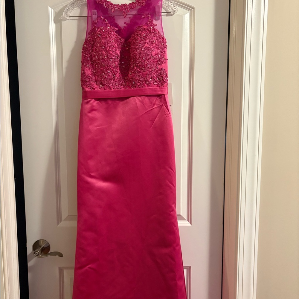 NEW with tags Embellished Pink Sleeveless Gown with lace beaded top
